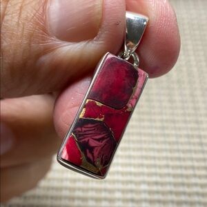 RED ROSE DAHLIA TURQUOISE PENDANT in Solid Sterling Silver 925